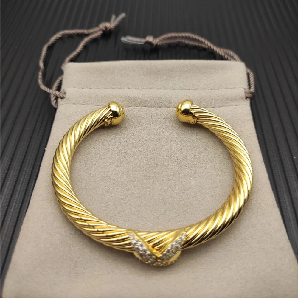 David Yurman Gold Cable Bracelet with Pavé X Accent
